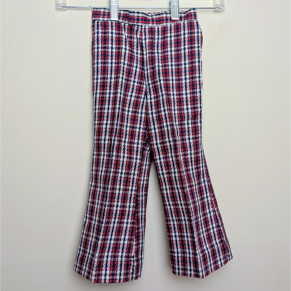 Vintage 70s Sears Kids Flare Pants Bell Bottoms Check Plaid Red Toddler 3T